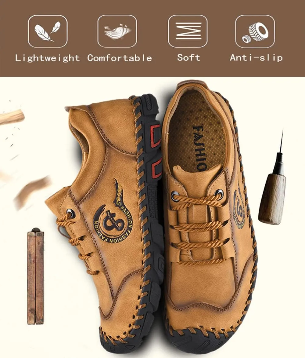 Men Vintage Leather Loafers Summer Casual Walking Shoes Driving Boat Moccasins
