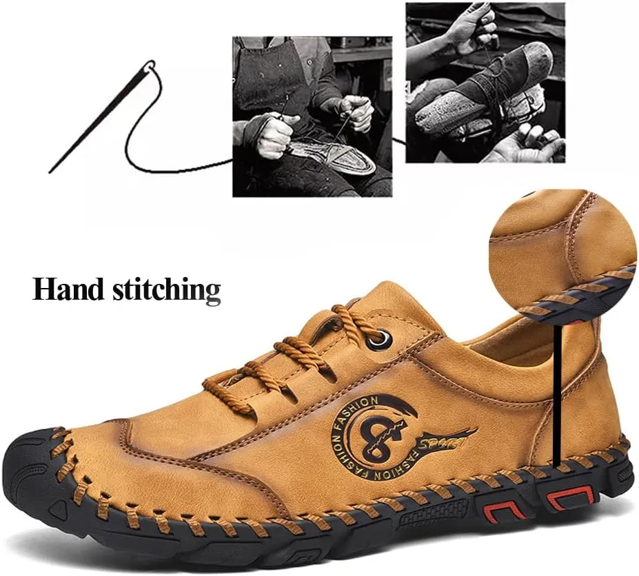 Men Vintage Leather Loafers Summer Casual Walking Shoes Driving Boat Moccasins