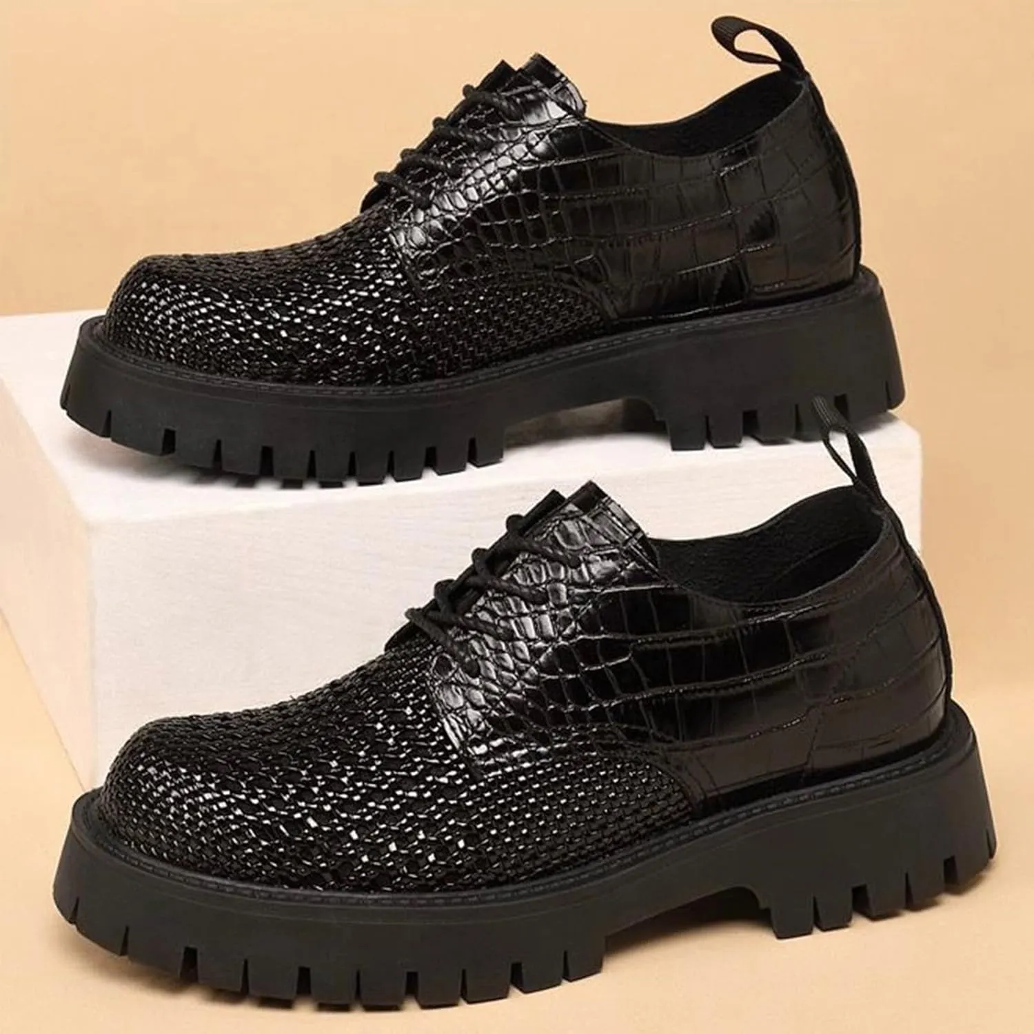 Men's Breathable Leather Oxfords Shoes Business Casual Formal Shoes Office Work Low Top Dress Shoes Sport Outdoor Footwear