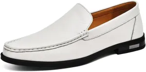 Mens Casual Leather Loafers, Slip-On Dress Boat Shoes, Blue, Black, White, Gray