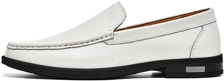 Mens Casual Leather Loafers, Slip-On Dress Boat Shoes, Blue, Black, White, Gray