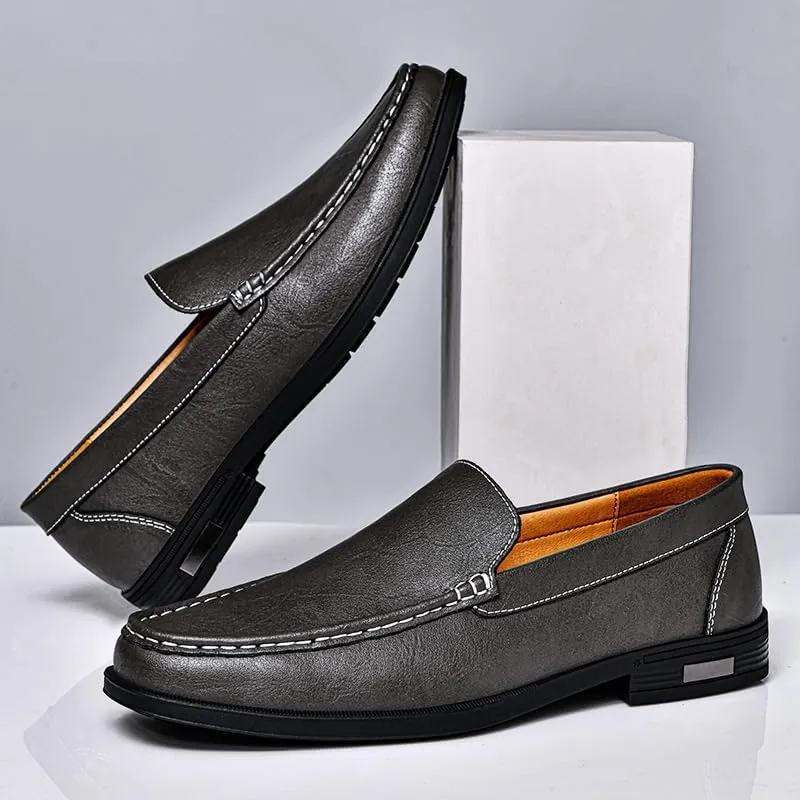 Mens Casual Leather Loafers, Slip-On Dress Boat Shoes, Blue, Black, White, Gray