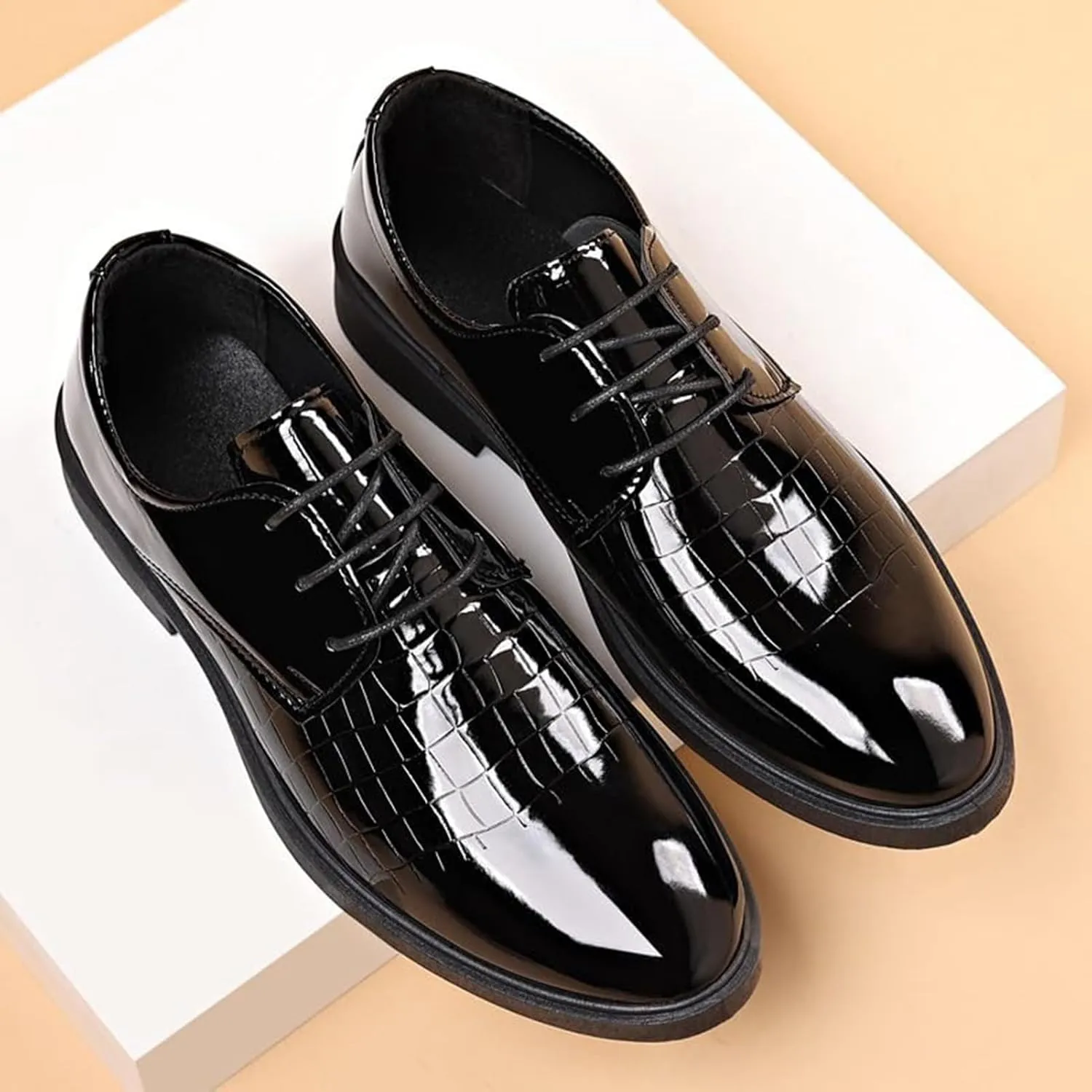 Mens Classic Formal Oxford Patent Leather Shoes Tuxedo Wedding Business Dress Shoes Luxury Round Toe Slip On Wedding Business Formal Oxford
