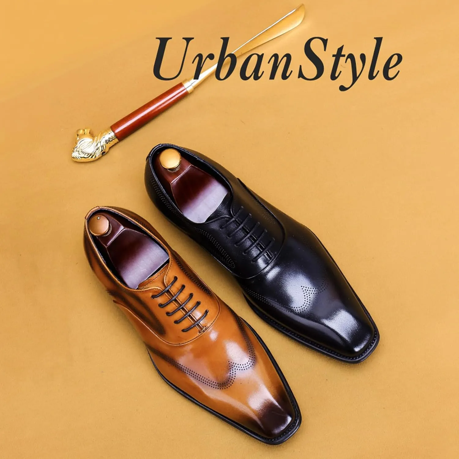 Men's Genuine Leather Carved Brogue Oxfords Shoes Fashion Classic Lace Up Low Top Dress Shoes Handcrafted Business Formal Derby Shoes