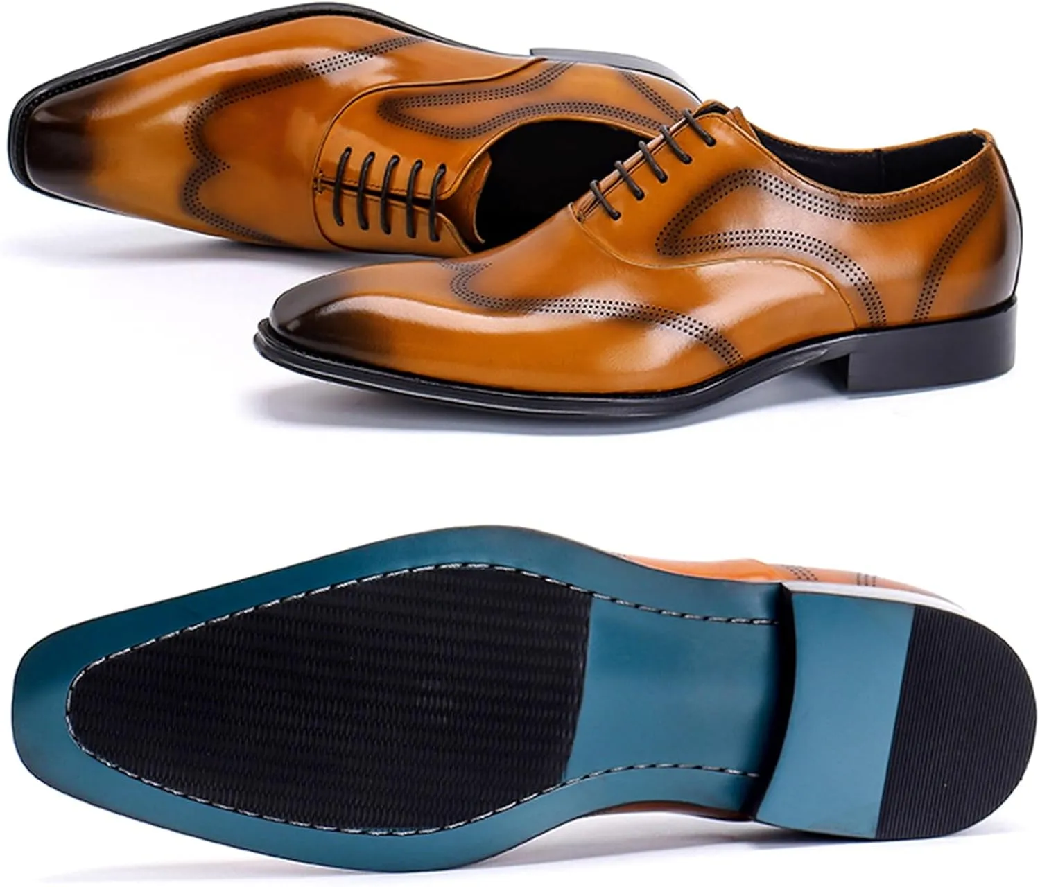 Men's Genuine Leather Carved Brogue Oxfords Shoes Fashion Classic Lace Up Low Top Dress Shoes Handcrafted Business Formal Derby Shoes