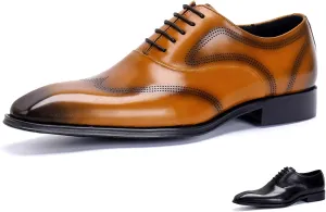 Men's Genuine Leather Carved Brogue Oxfords Shoes Fashion Classic Lace Up Low Top Dress Shoes Handcrafted Business Formal Derby Shoes