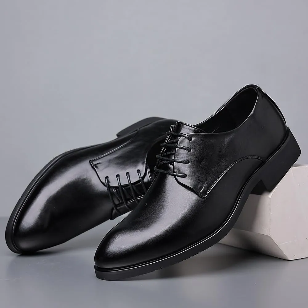 Men's Genuine Leather Lace-Up Vintage Oxfords Lightweight All-Day Comfort Non-Slip Soft Sole Penny