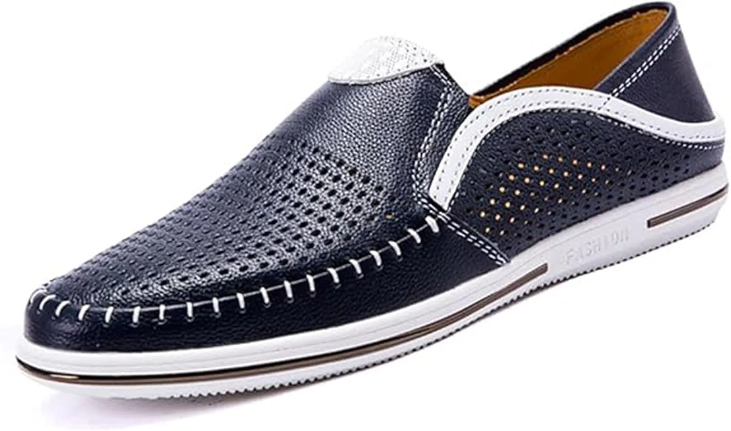 Men's Genuine Leather Loafers Slip-On Breathable Perforated Casual Summer Walking Driving Shoes