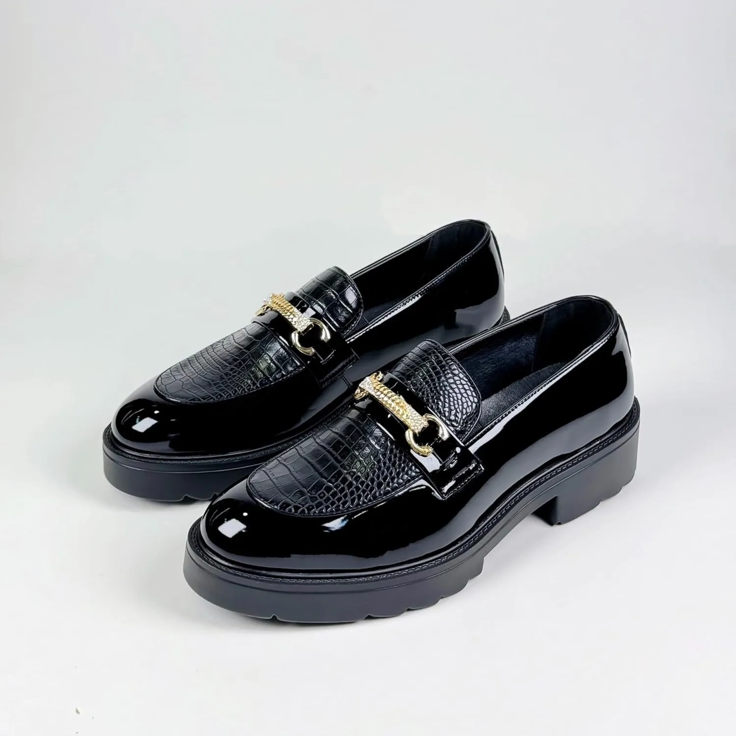 Men's Leather Dress Shoes Fashion Slip-On Round Anti-Slip Mid Chunky Heels Formal Dress