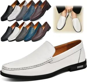 Men's Loafers Slip-On Dress Shoes – Men's Genuine Leather Business Casual Shoes,Hollow and Breathable Comfortable,Suitable for Work,Office Or Daily Wear