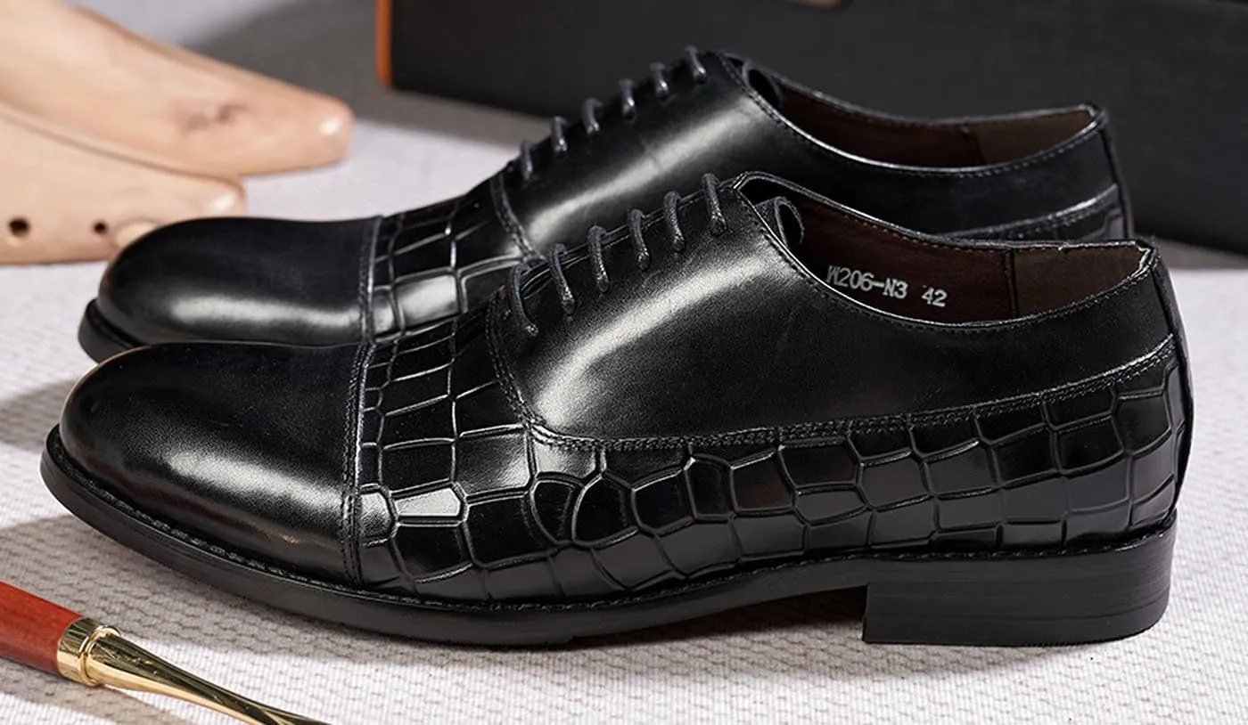 Mens Oxfords Formal Dress Suit Shoes Genunie Leather Cap Toe Modern Shoes Men's Fashion Prom Wedding Business Casual Luxury Derby Comfortable Tuxedo Shoes for Men