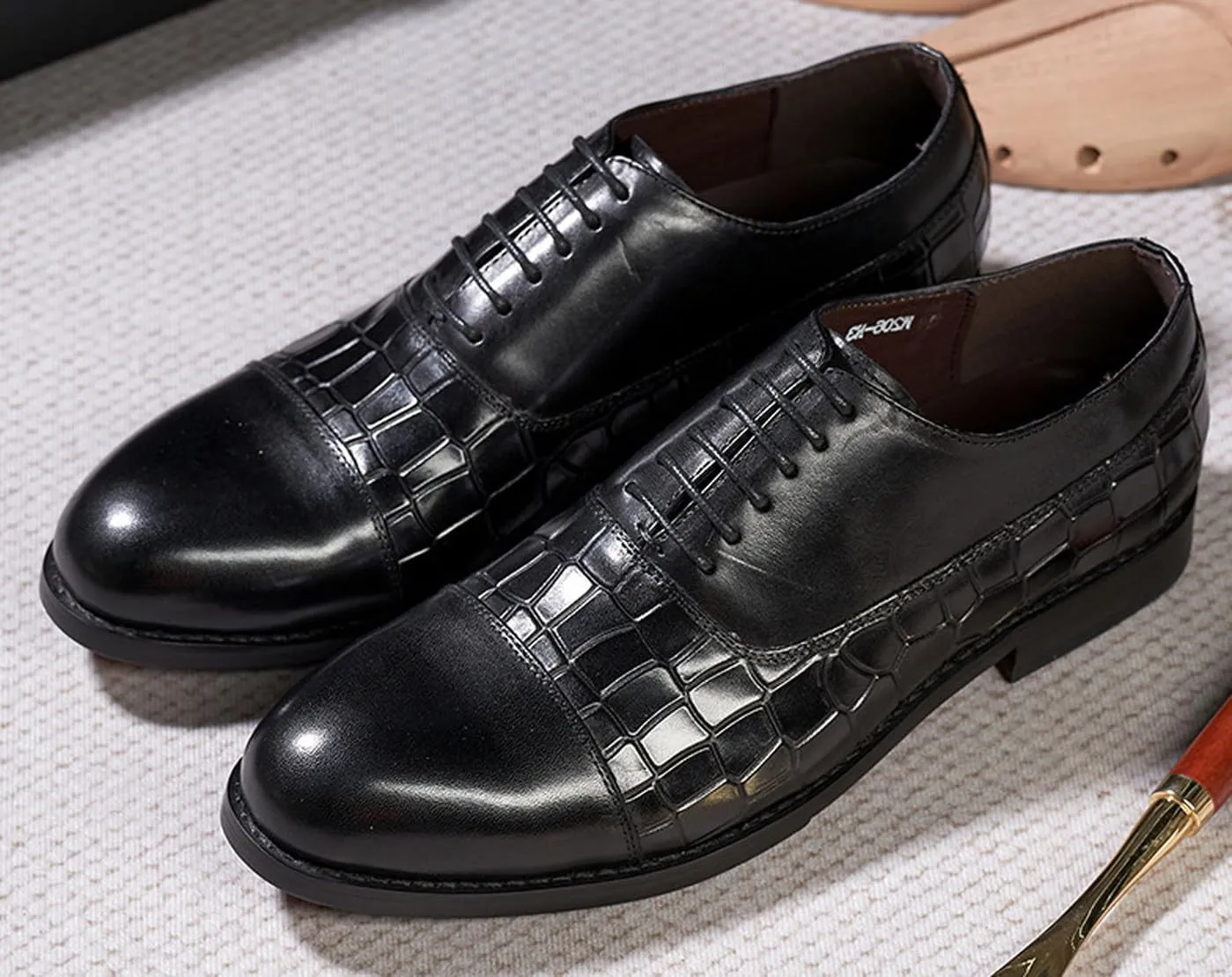 Mens Oxfords Formal Dress Suit Shoes Genunie Leather Cap Toe Modern Shoes Men's Fashion Prom Wedding Business Casual Luxury Derby Comfortable Tuxedo Shoes for Men