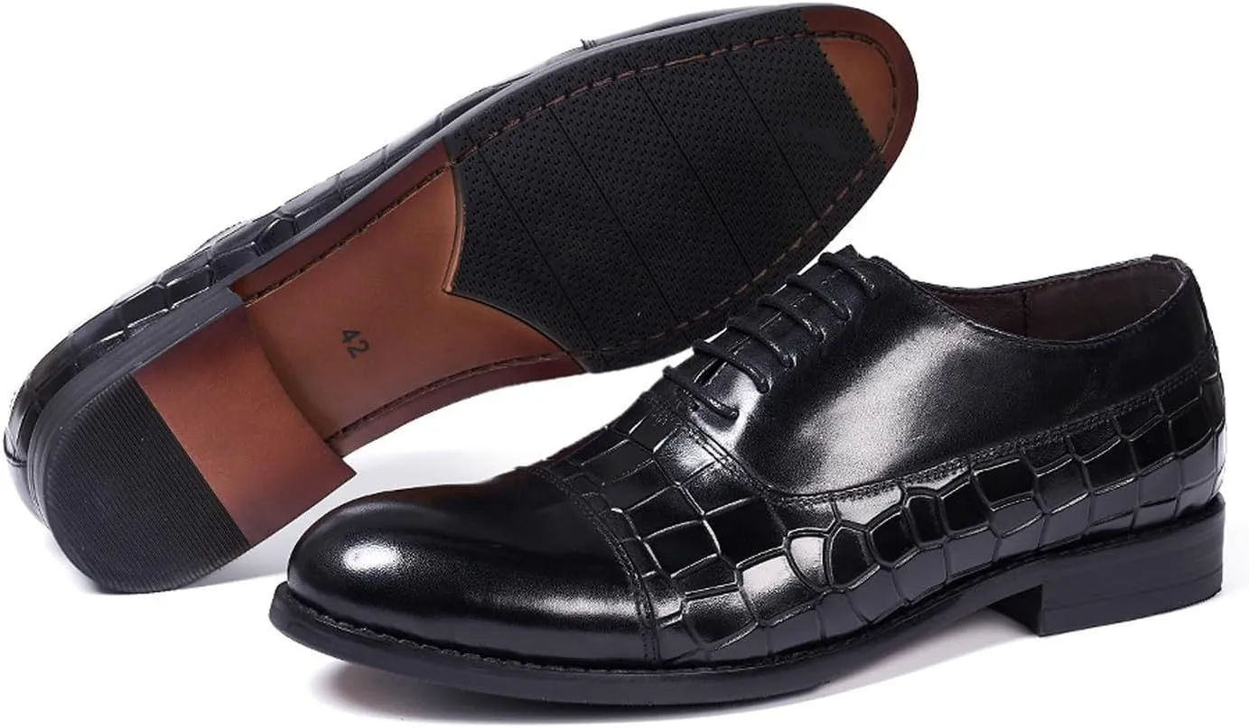 Mens Oxfords Formal Dress Suit Shoes Genunie Leather Cap Toe Modern Shoes Men's Fashion Prom Wedding Business Casual Luxury Derby Comfortable Tuxedo Shoes for Men