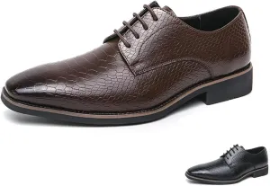 Men's Pattern Oxfords Dress Shoes Fashion Square-Toe Lace up Low Top Leather Formal Shoes Classic Business Derby Shoes
