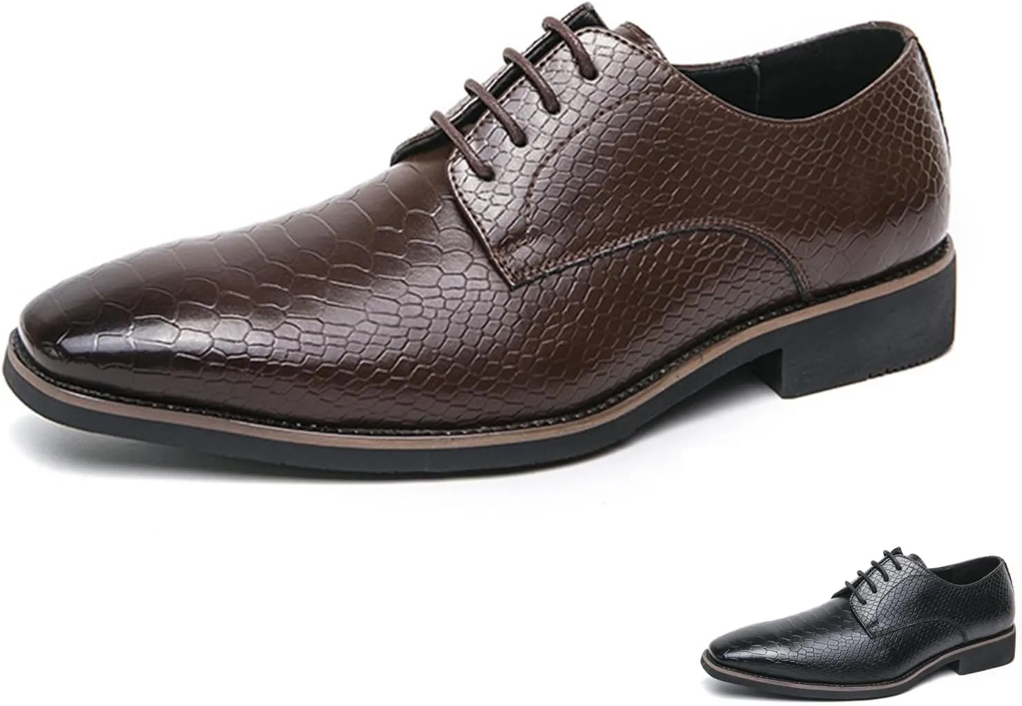 Men's Pattern Oxfords Dress Shoes Fashion Square-Toe Lace up Low Top Leather Formal Shoes Classic Business Derby Shoes