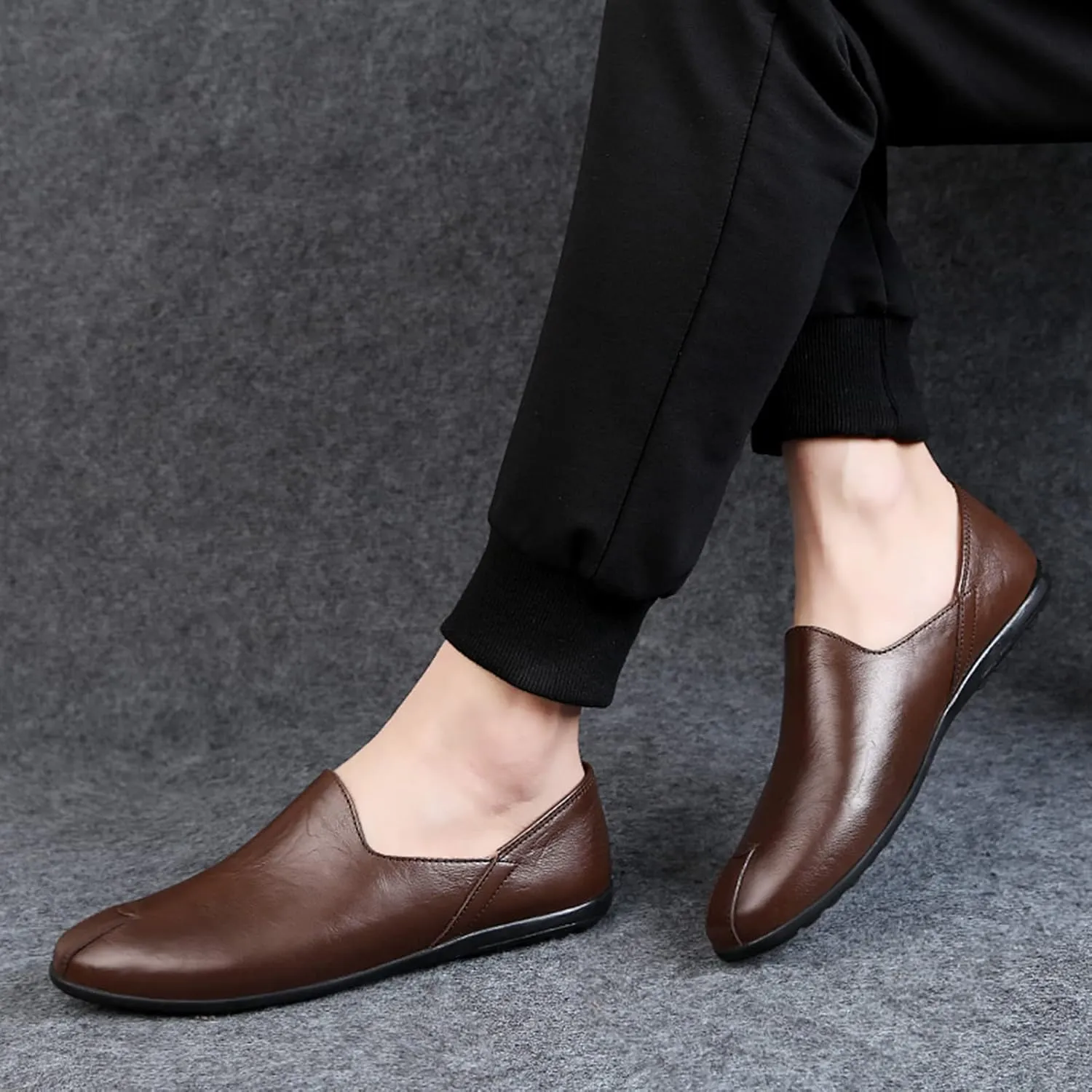 Men's Super Soft Genuine Leather Loafers Flat Heel Slip-On Casual Driving Shoes