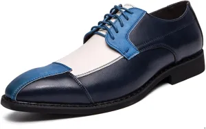 Mens Two Tone Lace Up Oxfords Shoes Fashion Patchwork Multicolor Carved Leather Low Heels Square Toe Dress Shoes Vintage Wing Tips Hand Stitched Colorblock Business Formal Derby Shoes for Men