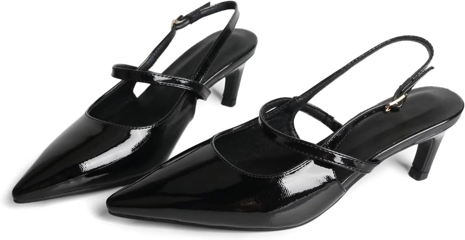 MEOTINA Slingback Heels for Women Kitten Heel Closed Pointed Toe Dressy Sandals Pumps for Wedding Party Casual Shoes