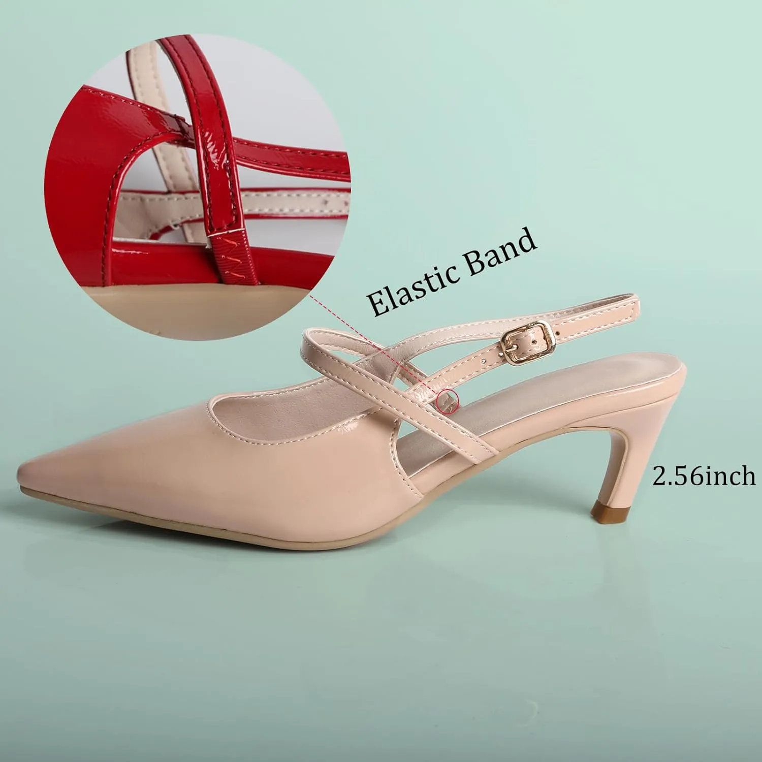 MEOTINA Slingback Heels for Women Kitten Heel Closed Pointed Toe Dressy Sandals Pumps for Wedding Party Casual Shoes