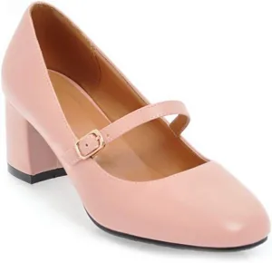 MIOKE Women's Square Toe Mary Jane Pump Oxford Leather Buckle Strap Chunky Block Mid Heel Retro Dress Shoes