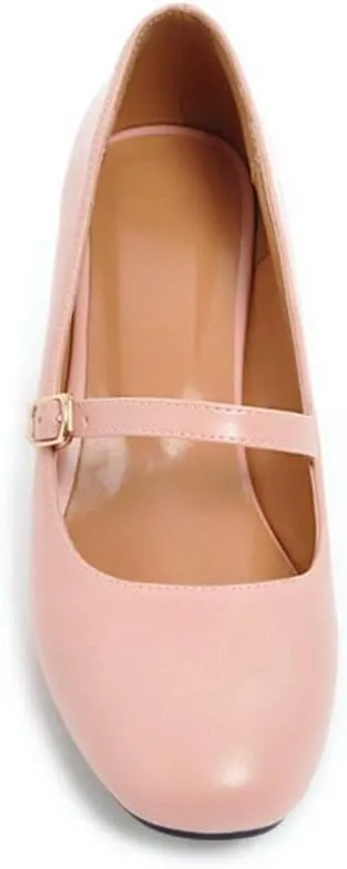 MIOKE Women's Square Toe Mary Jane Pump Oxford Leather Buckle Strap Chunky Block Mid Heel Retro Dress Shoes