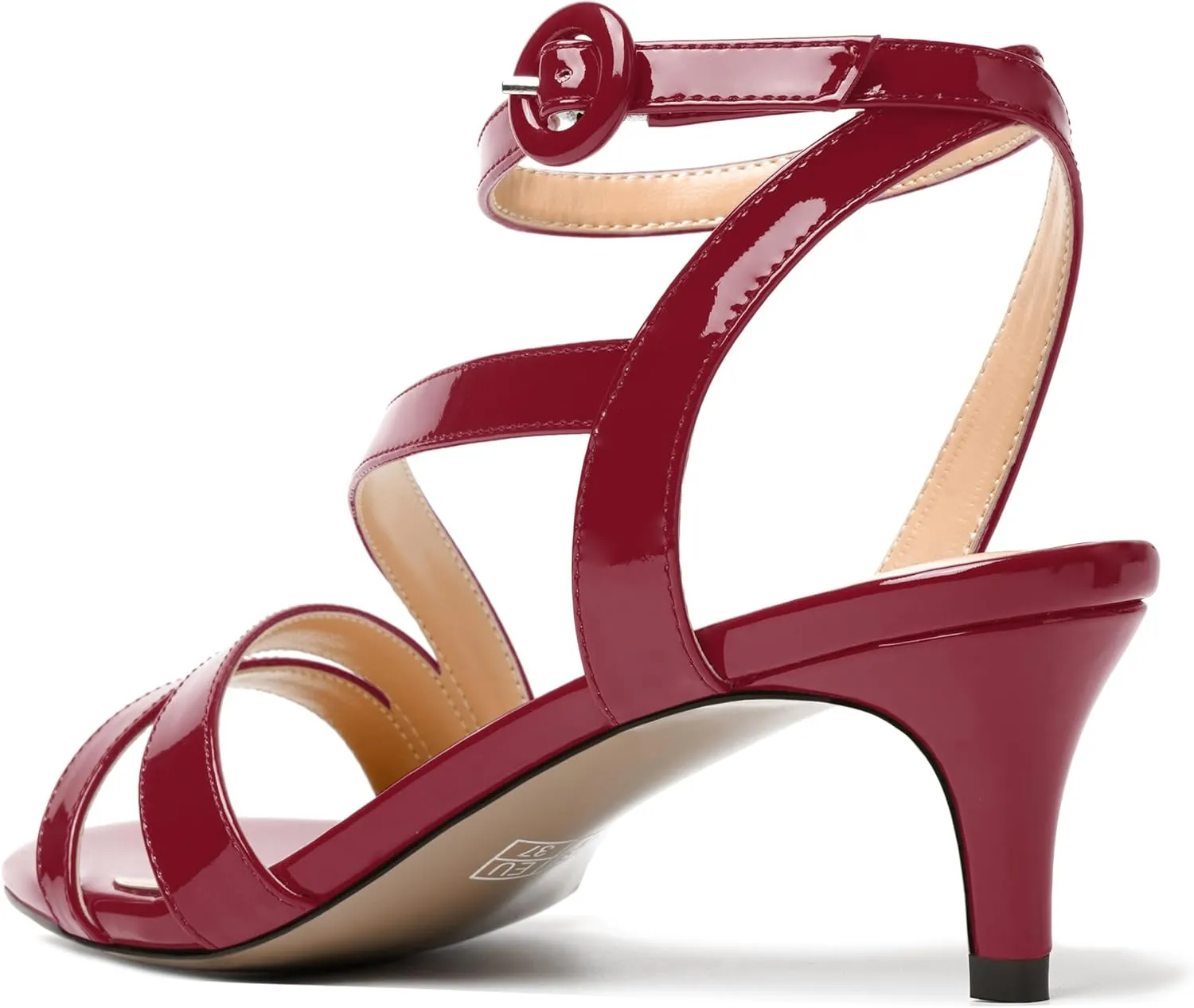 MODENCOCO Womens Ankle Strap Strappy Stylish Buckle Fashion Open Toe Dating Patent Kitten Low Heel Heeled Sandals 2 Inch