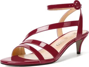 MODENCOCO Womens Ankle Strap Strappy Stylish Buckle Fashion Open Toe Dating Patent Kitten Low Heel Heeled Sandals 2 Inch