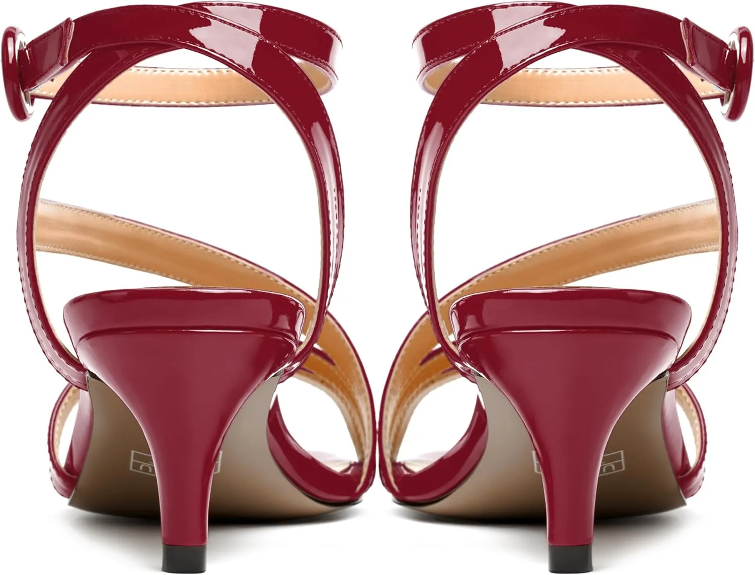 MODENCOCO Womens Ankle Strap Strappy Stylish Buckle Fashion Open Toe Dating Patent Kitten Low Heel Heeled Sandals 2 Inch