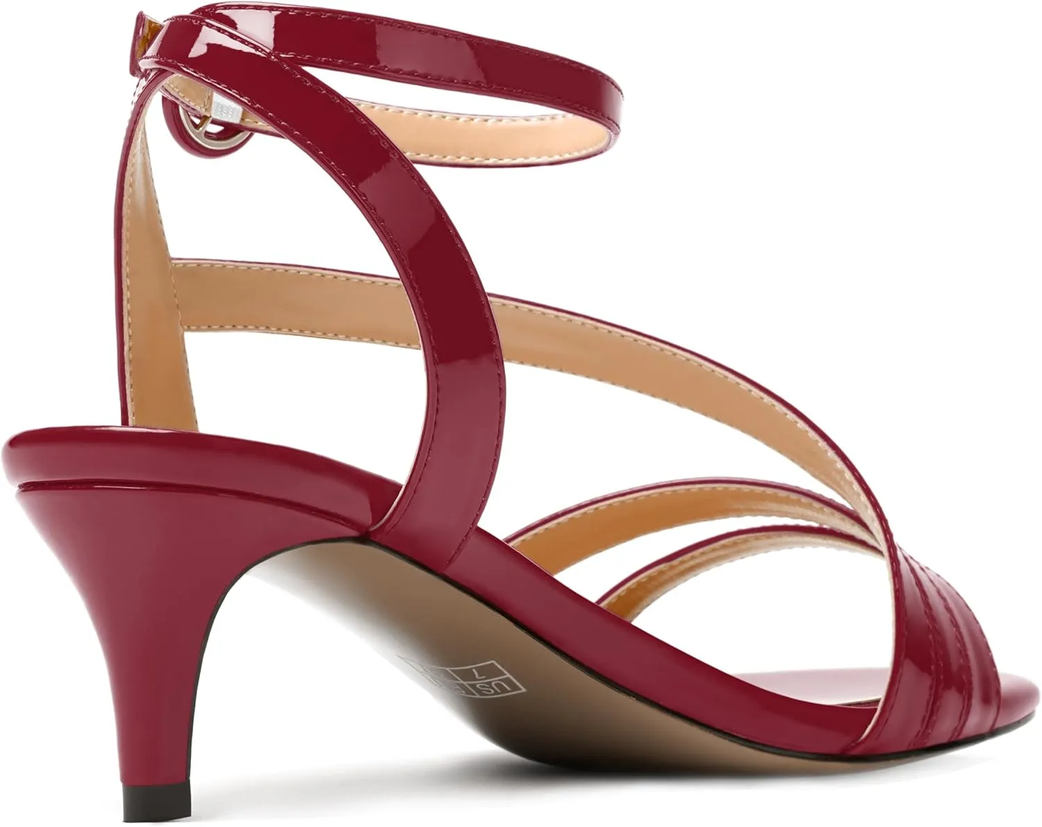 MODENCOCO Womens Ankle Strap Strappy Stylish Buckle Fashion Open Toe Dating Patent Kitten Low Heel Heeled Sandals 2 Inch