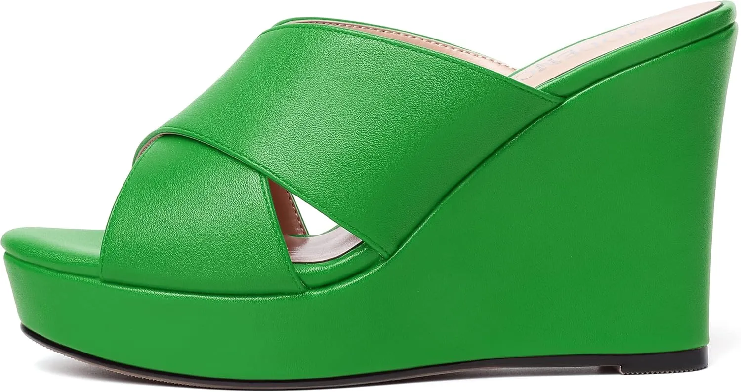 MODENCOCO Womens Open Toe Fashion Matte Slip On Platform Casual Wedge High Heel Heeled Dressy Sandals 4 Inch