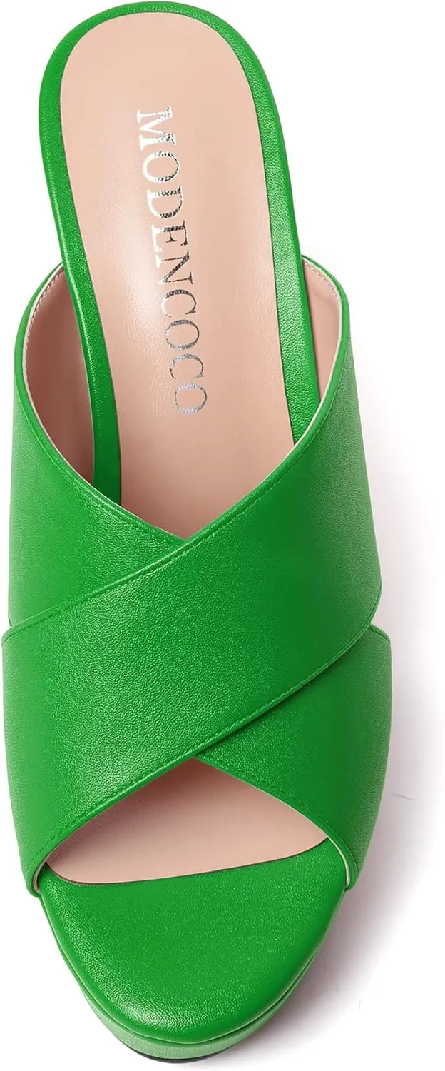 MODENCOCO Womens Open Toe Fashion Matte Slip On Platform Casual Wedge High Heel Heeled Dressy Sandals 4 Inch