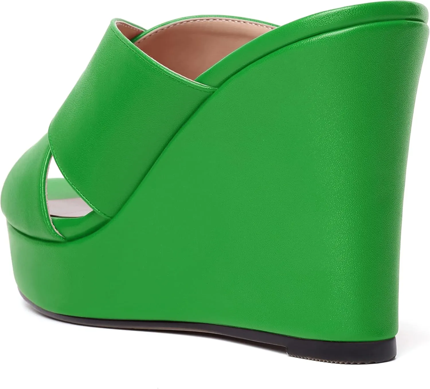 MODENCOCO Womens Open Toe Fashion Matte Slip On Platform Casual Wedge High Heel Heeled Dressy Sandals 4 Inch