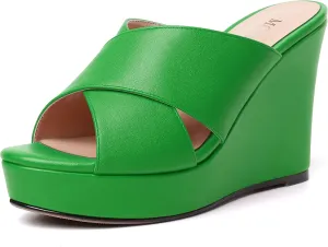 MODENCOCO Womens Open Toe Fashion Matte Slip On Platform Casual Wedge High Heel Heeled Dressy Sandals 4 Inch