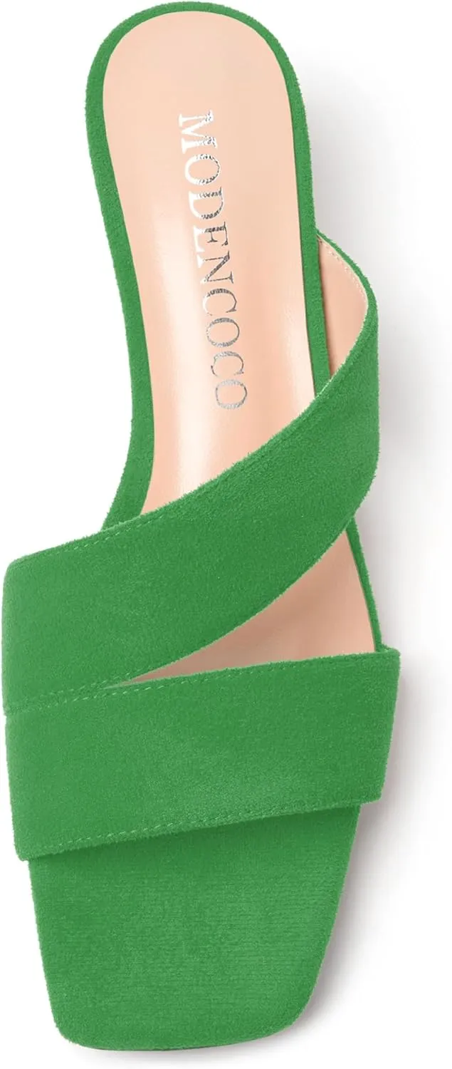 MODENCOCO Womens Open Toe Slip On Dating Fashion Suede Stylish Chunky Low Heel Heeled Sandals 2 Inch