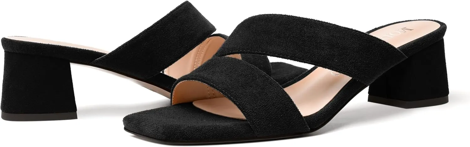 MODENCOCO Womens Open Toe Slip On Dating Fashion Suede Stylish Chunky Low Heel Heeled Sandals 2 Inch
