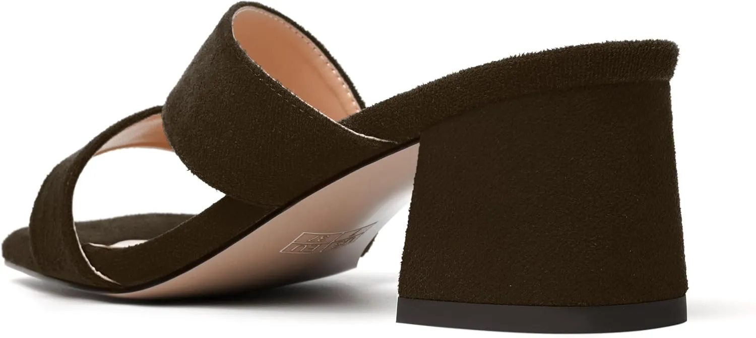 MODENCOCO Womens Open Toe Slip On Dating Fashion Suede Stylish Chunky Low Heel Heeled Sandals 2 Inch