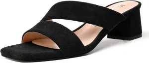 MODENCOCO Womens Open Toe Slip On Dating Fashion Suede Stylish Chunky Low Heel Heeled Sandals 2 Inch