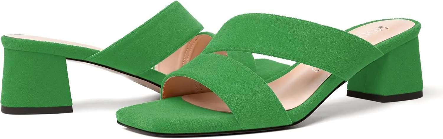 MODENCOCO Womens Open Toe Slip On Dating Fashion Suede Stylish Chunky Low Heel Heeled Sandals 2 Inch