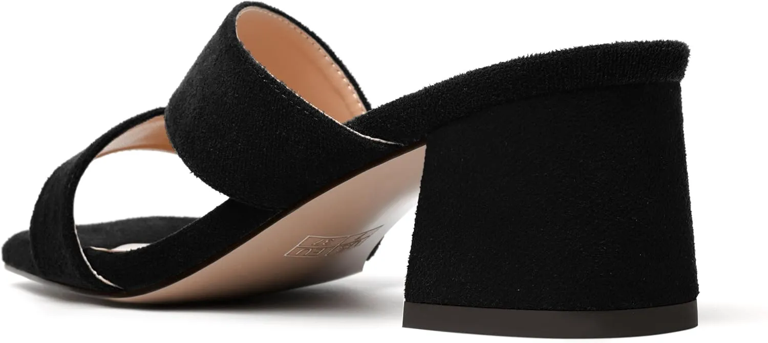 MODENCOCO Womens Open Toe Slip On Dating Fashion Suede Stylish Chunky Low Heel Heeled Sandals 2 Inch