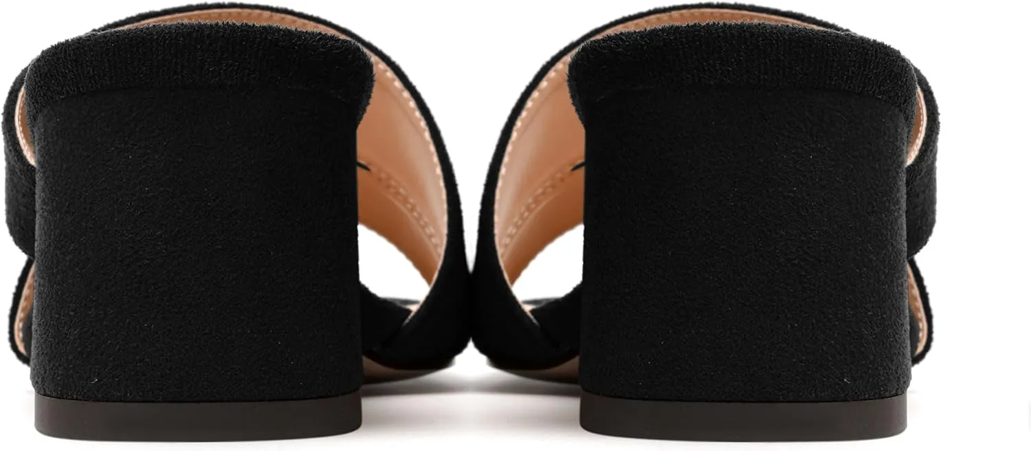 MODENCOCO Womens Open Toe Slip On Dating Fashion Suede Stylish Chunky Low Heel Heeled Sandals 2 Inch