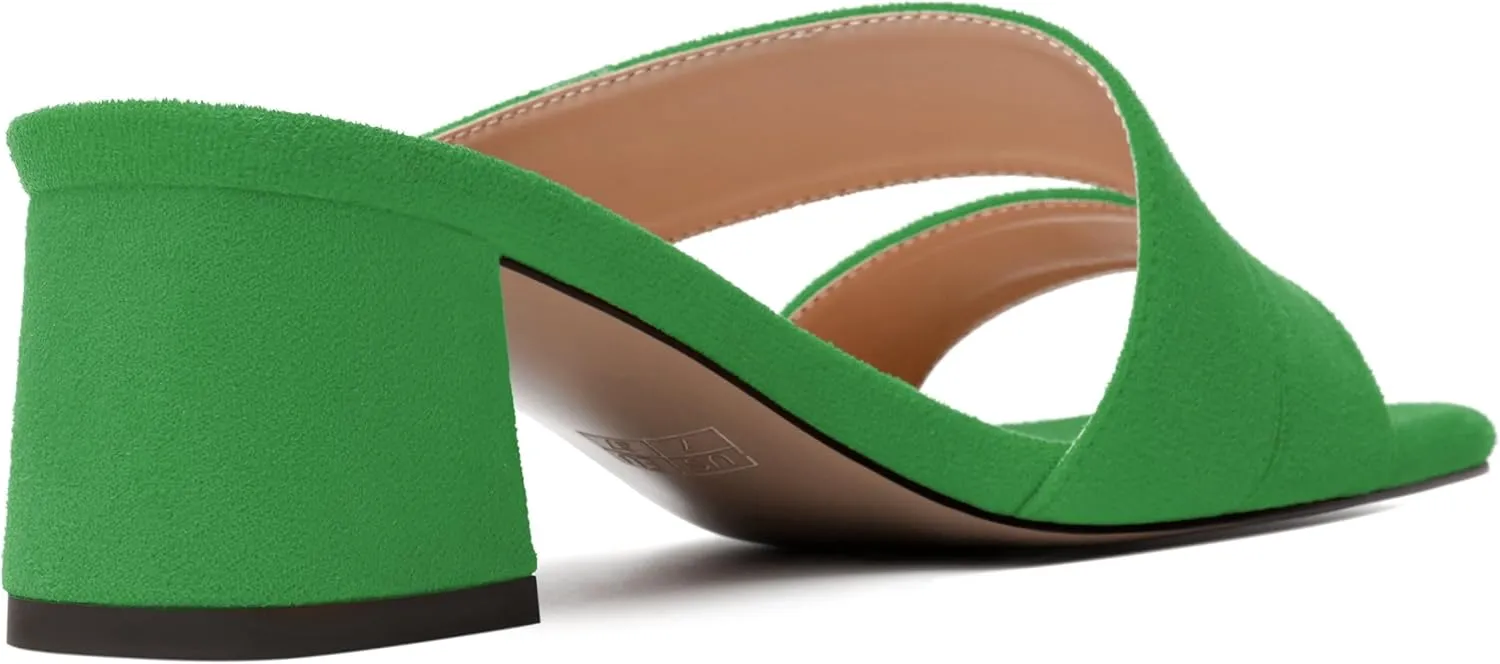 MODENCOCO Womens Open Toe Slip On Dating Fashion Suede Stylish Chunky Low Heel Heeled Sandals 2 Inch