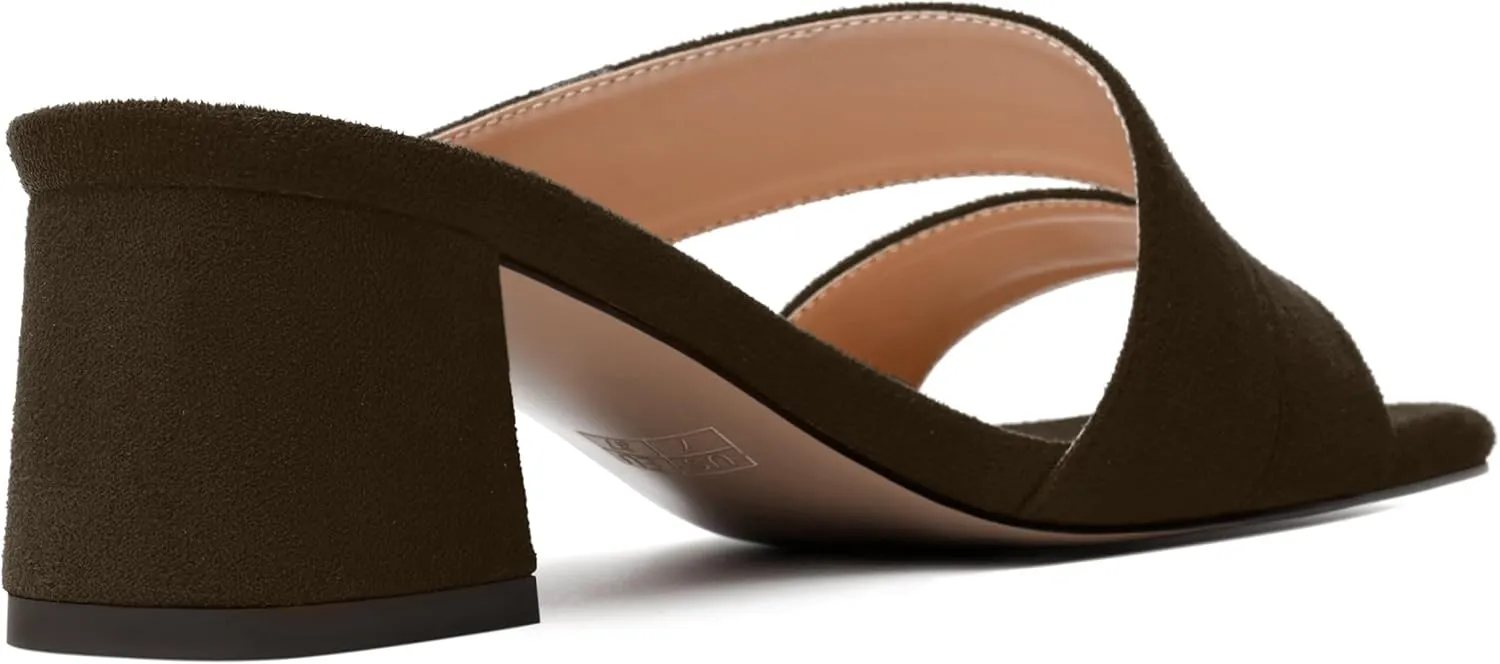 MODENCOCO Womens Open Toe Slip On Dating Fashion Suede Stylish Chunky Low Heel Heeled Sandals 2 Inch