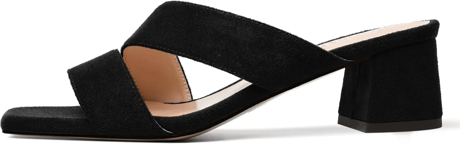 MODENCOCO Womens Open Toe Slip On Dating Fashion Suede Stylish Chunky Low Heel Heeled Sandals 2 Inch
