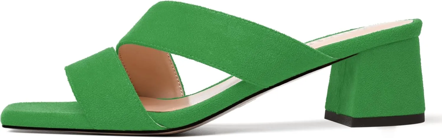 MODENCOCO Womens Open Toe Slip On Dating Fashion Suede Stylish Chunky Low Heel Heeled Sandals 2 Inch