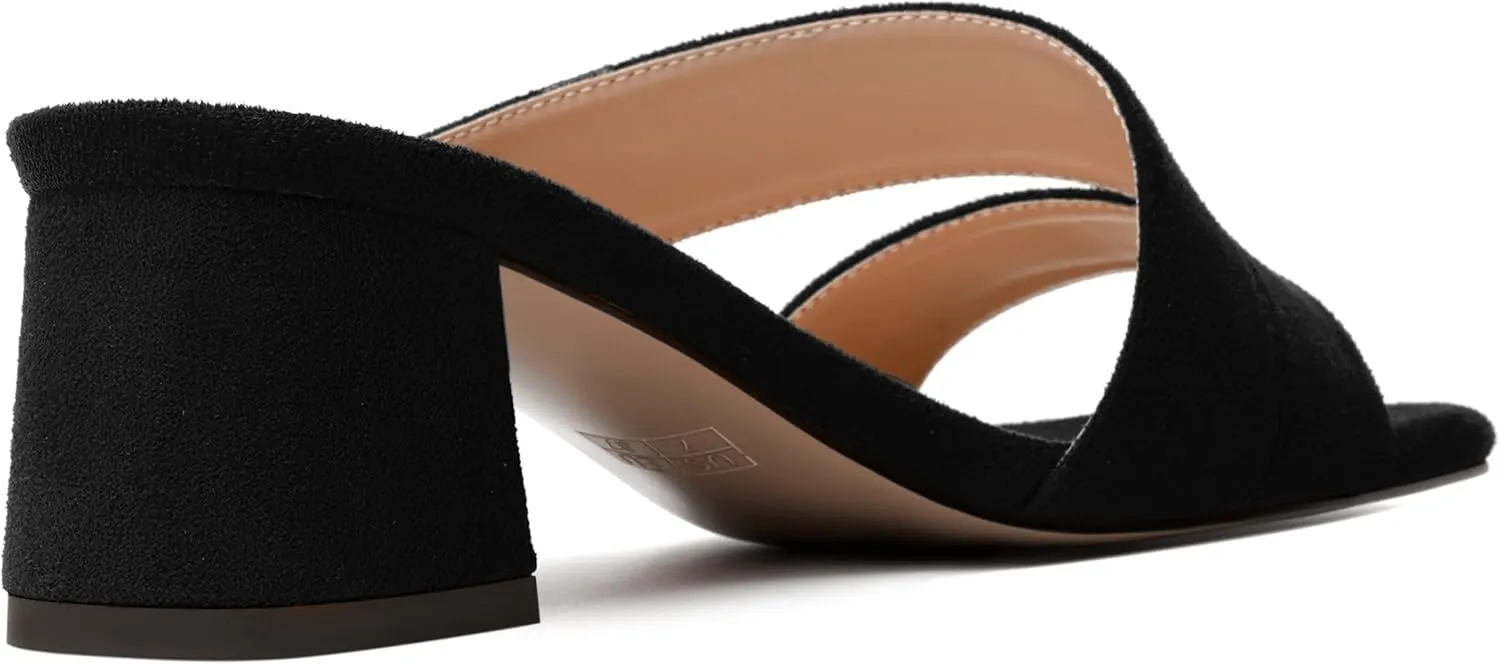 MODENCOCO Womens Open Toe Slip On Dating Fashion Suede Stylish Chunky Low Heel Heeled Sandals 2 Inch