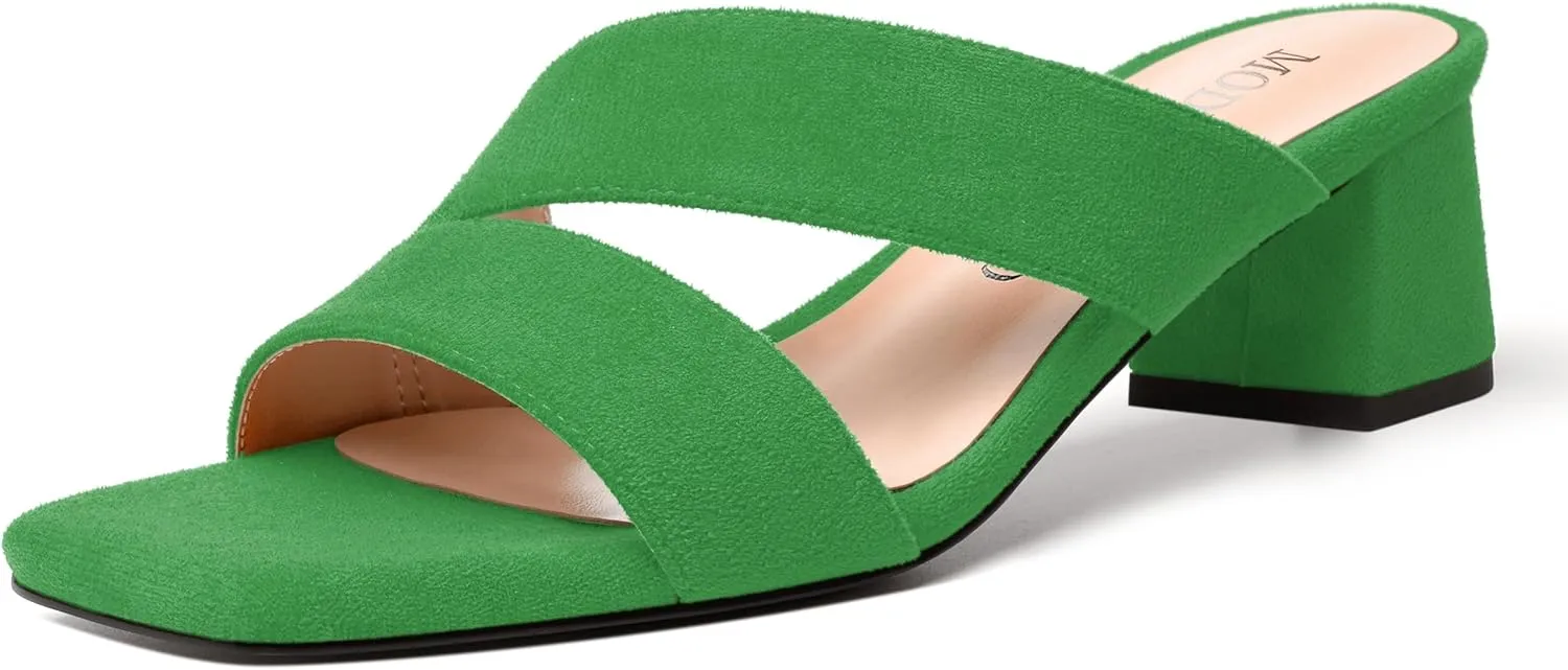 MODENCOCO Womens Open Toe Slip On Dating Fashion Suede Stylish Chunky Low Heel Heeled Sandals 2 Inch
