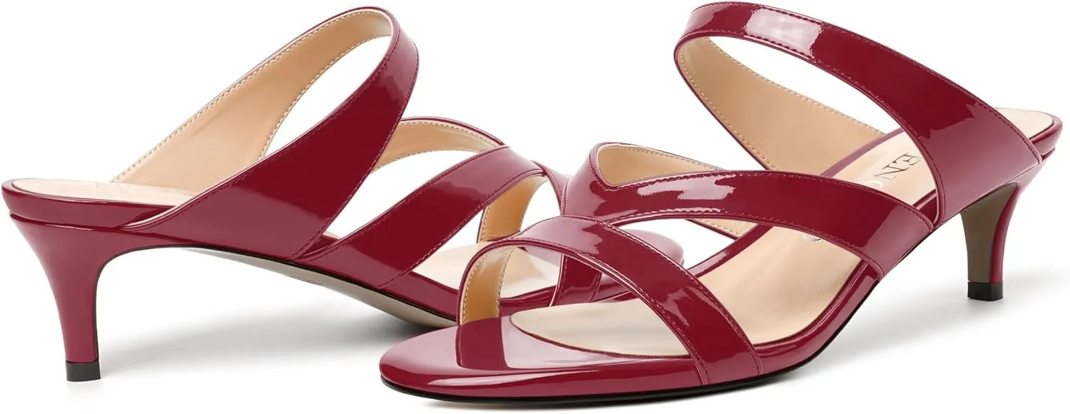 MODENCOCO Womens Patent Party Open Toe Stylish Casual Strappy Slip On Kitten Low Heel Heeled Sandals 2 Inch