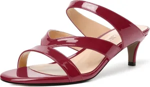 MODENCOCO Womens Patent Party Open Toe Stylish Casual Strappy Slip On Kitten Low Heel Heeled Sandals 2 Inch