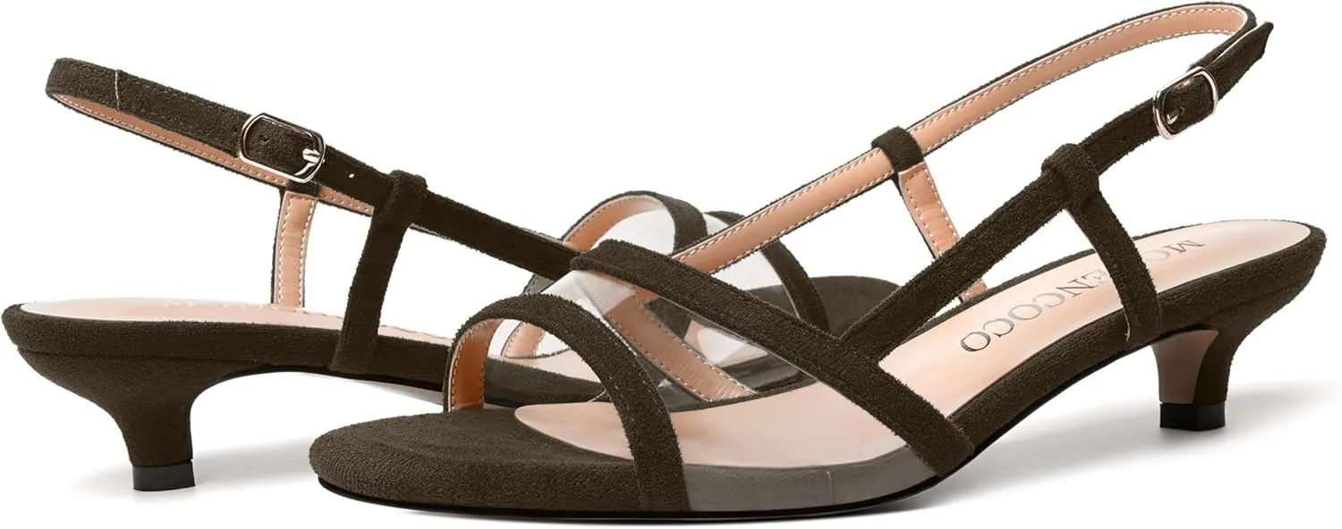 MODENCOCO Womens Suede Dating Dress Slingback Clear Buckle Open Toe Comfortable Kitten Low Heel Heeled Sandals 1.5 Inch