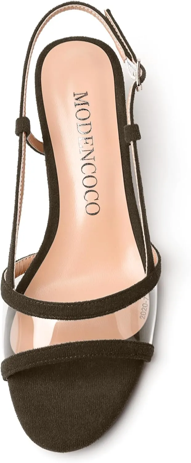 MODENCOCO Womens Suede Dating Dress Slingback Clear Buckle Open Toe Comfortable Kitten Low Heel Heeled Sandals 1.5 Inch